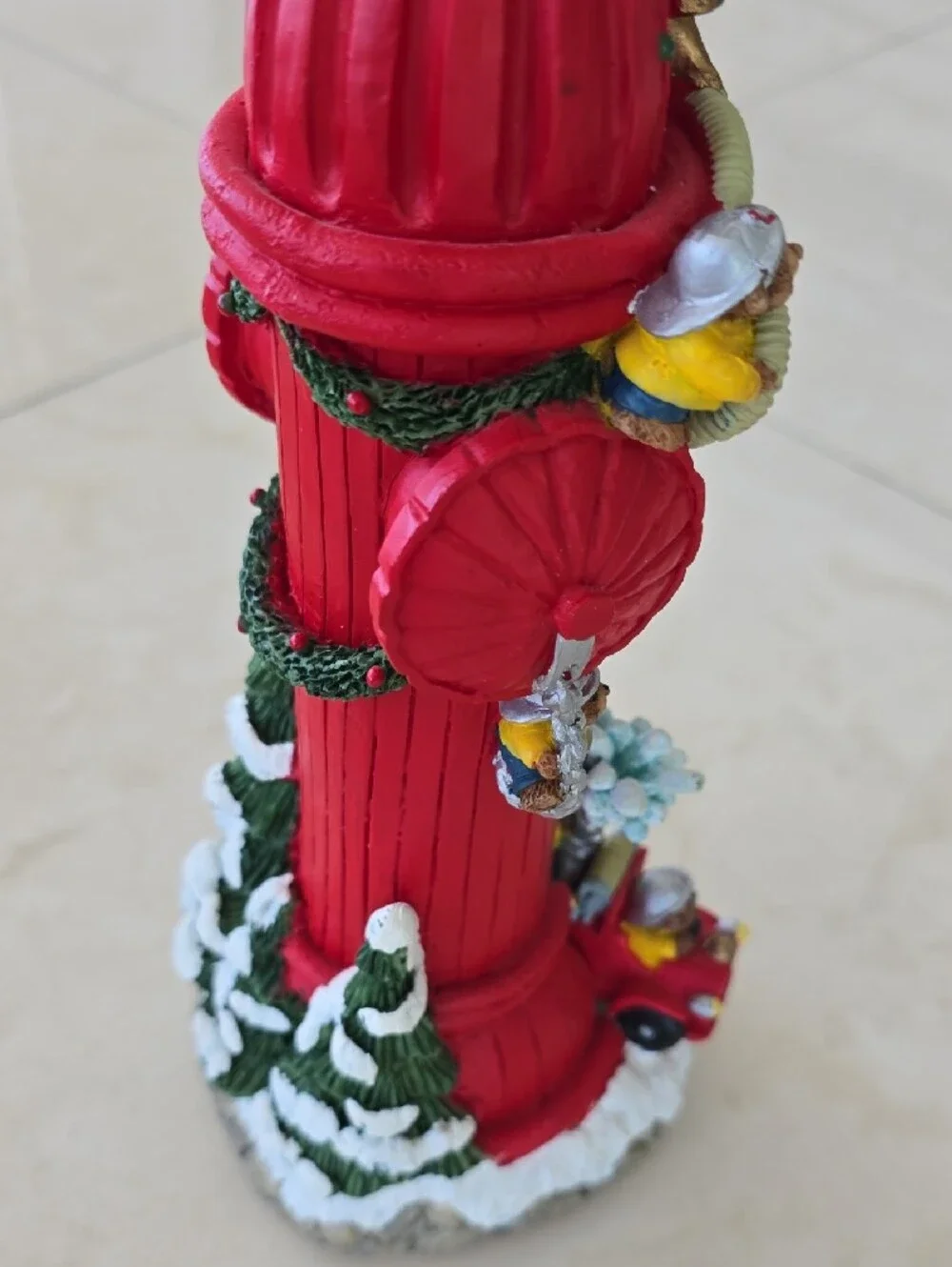 Lighted Firefighter Themed Holiday Pencil Musical Decoration - Red Fire Hydrant